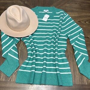 J. Crew Green and white striped extra soft sweater size M